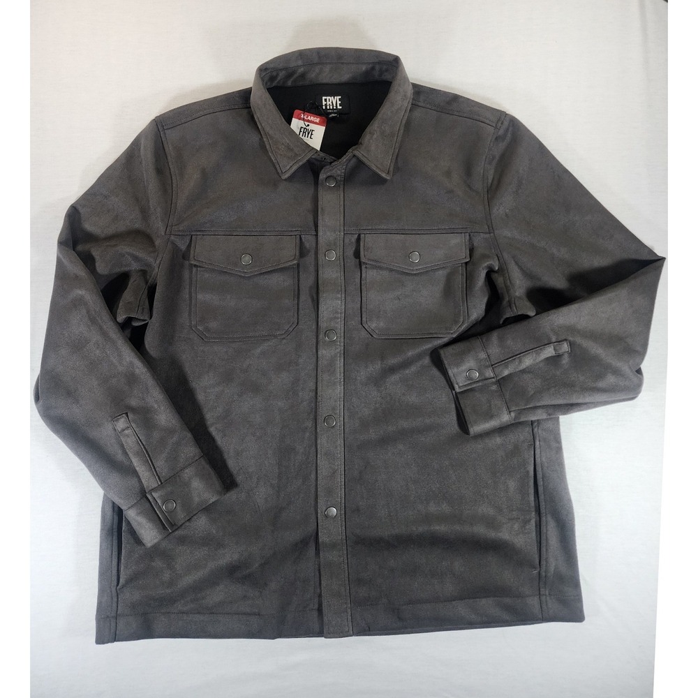Frye Faux Suede Shirt Jacket Mens XL Gray Unlined Snap Front Shacket Workwear